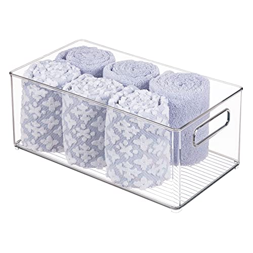 mDesign Deep Plastic Storage Organizer Container Bin, Bath and Shower Organization for Cabinet, Cupboard, Shelves, Counter, or Closet - Holds Shampoo, Vitamins, Ligne Collection, 2 Pack, Clear
