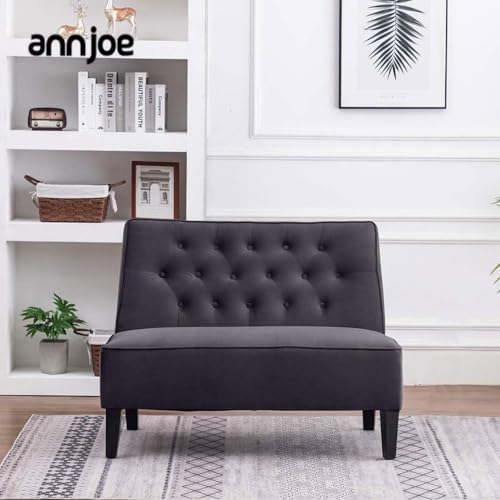 annjoe Button Tufted Loveseat Settee Upholstered Sofa Backrest Buckle Couch Banquette Bench for Dining Room Living Room Bedroom Funiture(Gray 1) - color: Dark Gray