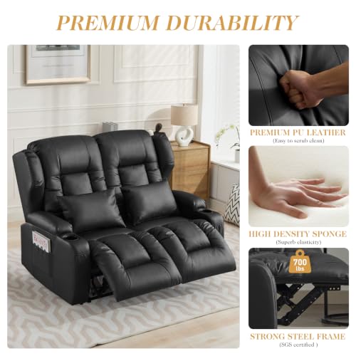 Loveseat Recliner Sofa,RV Wall Hugger Recliners for Small Spaces,Reclining Loveseat Sofa Recliner with Cup Holders/Lumbar Pillows,RV Furniture (Black, 56" 2-Seater) - color: Black, size: 56" 2-Seater