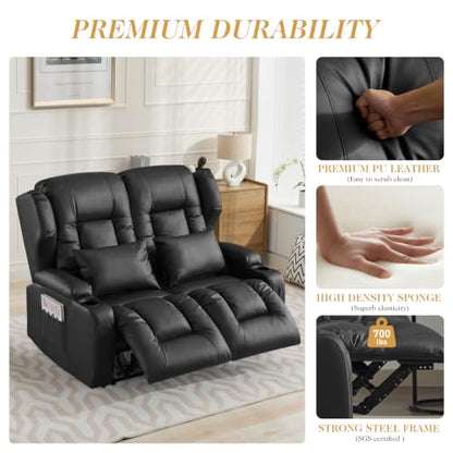 Loveseat Recliner Sofa,RV Wall Hugger Recliners for Small Spaces,Reclining Loveseat Sofa Recliner with Cup Holders/Lumbar Pillows,RV Furniture (Black, 56" 2-Seater) - color: Black, size: 56" 2-Seater