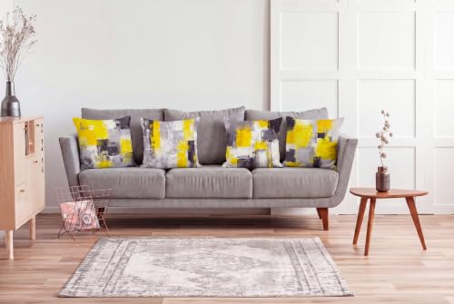 Yellow Grey Abstract Throw Pillow Covers 18x18 Set of 4 | Mustard Yellow & Grey Modern‑Art Cushion Cases, neutral aesthetic pillowcases for sofa, bedroom & chair. - color: Yellow and Grey, size: 18" x 18" (Pack of 4)