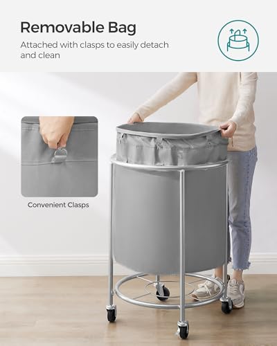 SONGMICS Laundry Basket, Rolling Steel Frame with 2 Locking Wheels, 190 L | Heavy-Duty Laundry Hamper Cart with Removable Bag, Gray and Metallic Silver, URLS001G01 - color: Gray + Metallic Silver, size: 190 L (1-Section)