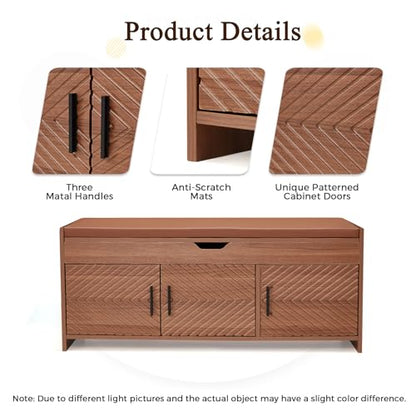 Storage Bench, Shoe Bench with Lift Top Storage, Entryway Bench with Cushioned Seat, Adjustable Shelf for Living Room, Bedroom, Hallway, Brown - color: Brown