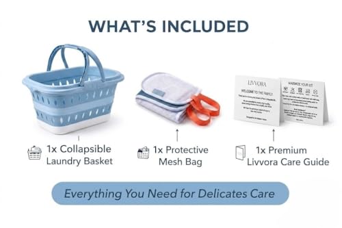 Livvora Collapsible Laundry Basket with Mesh Bag & Care Guide Card | Space-saving collapsible design with breathable construction to help keep laundry fresh and organized.