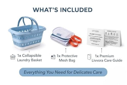 Livvora Collapsible Laundry Basket with Mesh Bag & Care Guide Card | Space-saving collapsible design with breathable construction to help keep laundry fresh and organized.