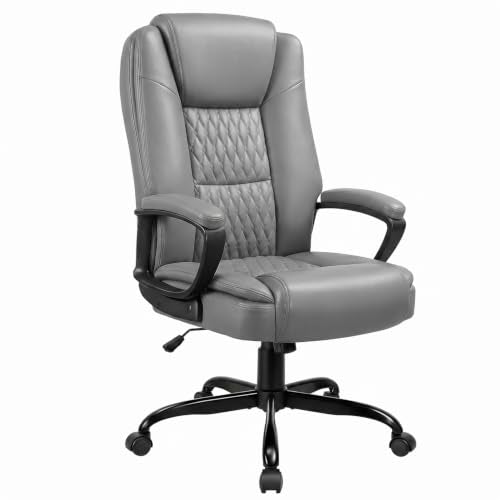 Home Office Executive Desk Chair, High Back PU Leather Chair, Height Adjustable Swivel Computer Chair with Padded Armrest, Grey - color: Grey