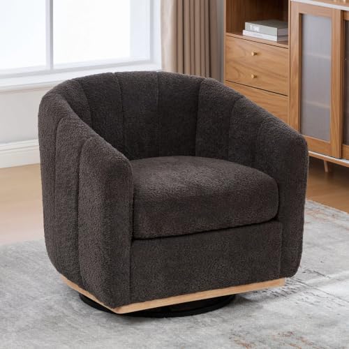 YaFiti Modern Swivel Accent Chair 1 pcs, Round Barrel Club Chair, Charcoal | Premium Chenille Fabric, High-resilience Foam, Solid Wood Base, 350lbs Capacity, Upholstered Armchair for Living Bedroom - color: Charcoal