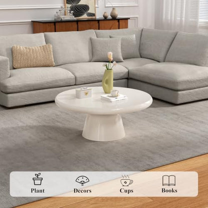 Handmade Round Pedestal Coffee Table (B) | Modern White Round Pedestal Coffee Table, Minimalist Circle Center Table for Living Room & Apartment - size: B