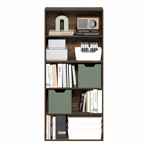 Furinno Jaya Book Shelf, 5-Tier Bookshelf, 52 Inch Tall Standing Bookcase with Adjustable Shelf, 9.5 x 23.6 x 52.6, for Home Office, Bedroom, Living Room, Amber Pine - color: Amber Pine, size: 5-Tier, 9.5 x 23.6 x 52.6