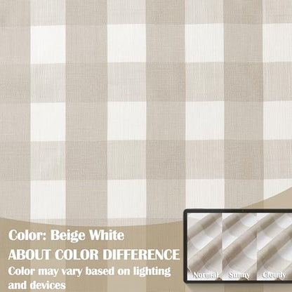 Tan White Buffalo Plaid Semi Sheer Window Curtain Panels 90 Inches Long,Beige Gingham Drapes for Bedroom Living Room,Farmhouse Light Filteirng Window Treatment,Rod Pocket,40" Wx90 Lx2 | Beige Gingham Drapes Bedroom Living Room,Farmhouse Light Filteirng Wi