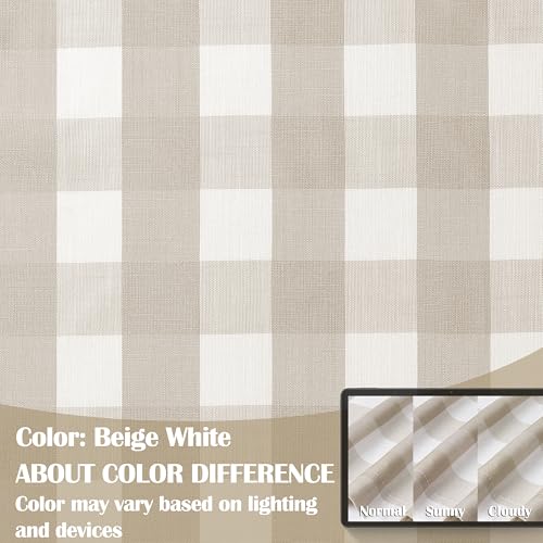 Tan Gingham Buffalo Check Beige and White Curtain Panels 95 Inch | Farmhouse Semi Sheer Drapes,Rod Pocket Window Treatment for Bedroom Living Room,Yarn Dyed Texture Fabric,2 Panels,40"Wx95“L - color: Beige/White, size: 40"W x 95"L (Pack of 2)