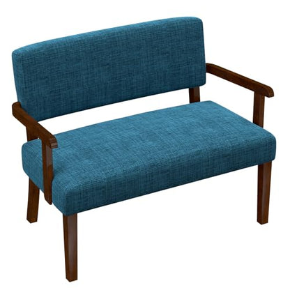 Accent Chair 2 Seat, Upholstered Reading Leisure Chair, Bench with Solid Wood Frame for Dining, Reading,Waiting Rooms (Blue) - color: Blue, size: Bench