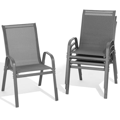 Patio Chairs Set of 4, All Weather Outdoor Dining Chairs | Stackable Dining Furniture Set, Breathable, High Back, Lawn, Garden, Backyard, Poolside Furniture - color: Grey