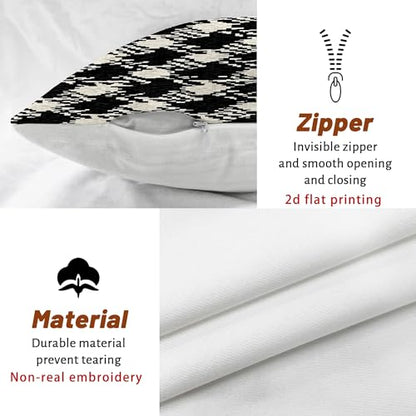Houndstooth Throw Pillow Covers Set of 2, Modern Contemporary Geometric Abstract None Black Soft Velvet Washable Decorative Pillow Cases for Home Bedroom Living Room Sofa Couch Decor 24x24 Inch - size: 24" x 24" (Pack of 2)