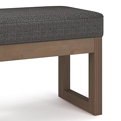 SIMPLIHOME Milltown 27" Wide Tweed Rectangle Ottoman in Ebony | Contemporary upholstered ottoman with a cushioned seat for extra seating in the bedroom or entryway; footstool, footrest. - color: Ebony, style: Small Ottoman Bench