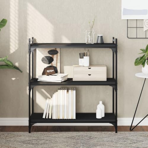 Modern Black Bookshelf 3-Tier Adjustable Shelves Metal Frame 11.8 x 31.5 x 33.9 in Engineered Wood Bookcase for Living Room Bedroom Office Small Spaces - color: Black-d, size: Medium
