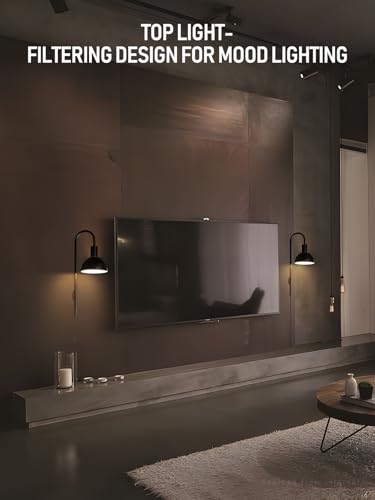 TORCHSTAR 26 Inch Wall Light Fixture, Metal, Plug-in, E26 Base, Black | Wall Mounted Lamp with On/Off Switch for Living Room, Reading Nook, Bedroom, Bulb Not Included - color: Black
