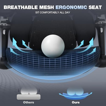 MALOL Ergonomic Office Chair, 400lbs High Back Mesh Desk Chair with 6D Armrests, 3D Headrest, Adjustable Lumbar Support, Seat Depth Adjustment, Tilt Lock, Metal Base & PU Wheels, Black - color: Black