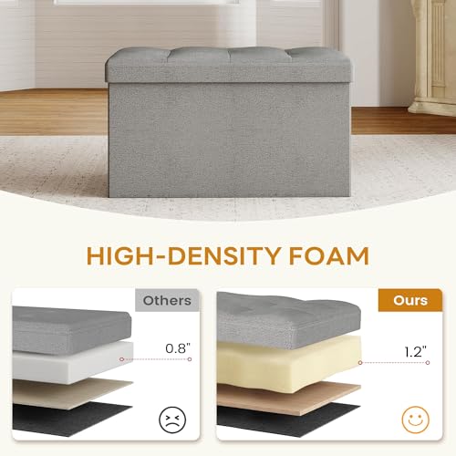 30" Folding Storage Ottoman Bench,Rectangle Foot Rest Stool for Living Room and Bedroom Holds 660 lbs,Synthetic Leather,Light Gray - color: Light Gray-30"