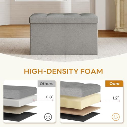 30" Folding Storage Ottoman Bench,Rectangle Foot Rest Stool for Living Room and Bedroom Holds 660 lbs,Synthetic Leather,Light Gray - color: Light Gray-30"
