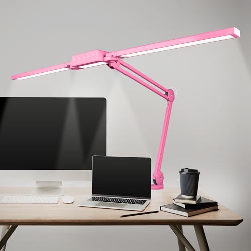 Neatfi Pro LED Desk Lamp | 3,000 Lumens | Dimmable 30W Desk Light | 360 SMD LEDs | CRI 95 | Adjustable Color Temperature | Home, Office, or Workbench (Pink, 41-Inch, CCT with Clamp) - color: Pink