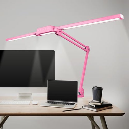 Neatfi Pro LED Desk Lamp | 3,000 Lumens | Dimmable 30W Desk Light | 360 SMD LEDs | CRI 95 | Adjustable Color Temperature | Home, Office, or Workbench (Pink, 41-Inch, CCT with Clamp) - color: Pink