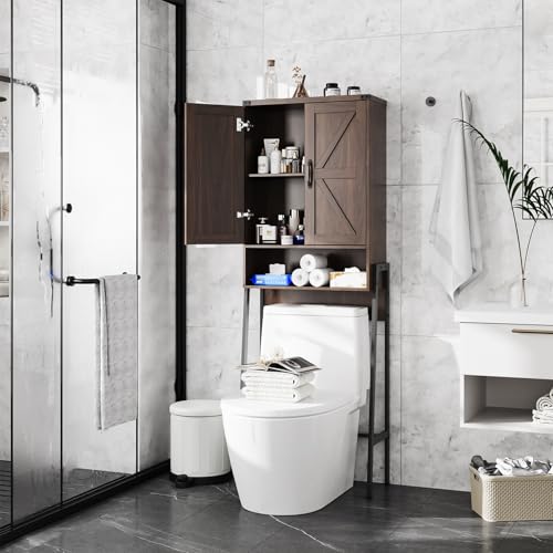 Vabches Over The Toilet Storage Cabinet with 2-Door Design Bathroom Organizers and Storage with Anti-Tip Device Over Toilet Organizer with Shelves for Bathroom,Restroom,Laundry Espresso - color: Espresso