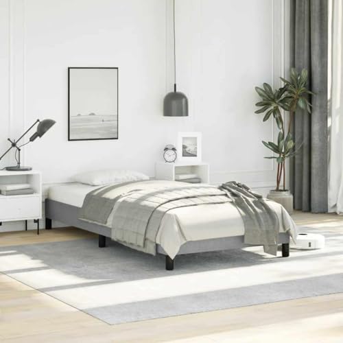 Twin XL Bed Frame Light Grey Upholstered Platform Base 81.1 x 40.6 x 16 in, Breathable Polyester Fabric on Plywood & Engineered Wood, Matte Finish for Bedroom Guest Dorm - color: Grey, size: Twin XL