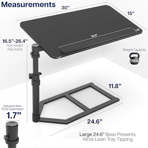 Height Adjustable Under Mattress 30 inch Bedside Desk, Works with Lofts and Beds Without Frames, Tilting Desktop, Fits Laptops, Books, and More, Black - size: 30"