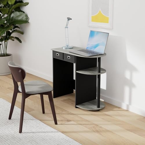Furinno GO GREEN Desk, 31.5" Wide Gaming Desk with 2 Side Shelves and Storage Bins, Computer Desk, Office Desk for Home Office, Study Room, Dorm, Bedroom, French Oak - color: French Oak/Black/Black, size: 31.5" x 15.6"