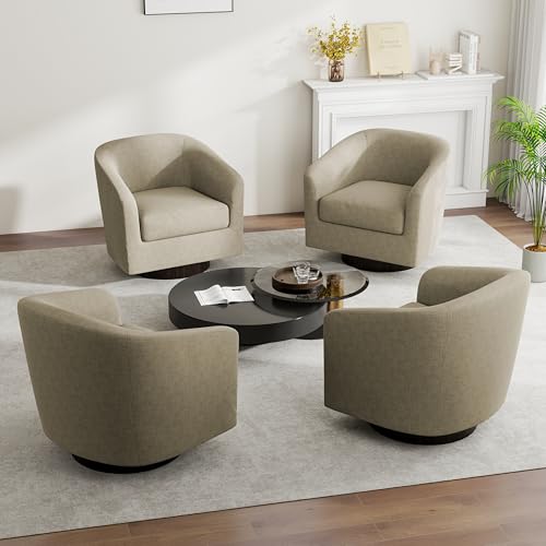 Swivel Barrel Accent Chair, Comfy Reading Armchair, Light Brown, Set of 1 | Club Chairs for Adults, Low-Back Design, Modern Round Style, Solid Wood Frame & Metal Swivel Base, For Living Room & Bedroom - color: Light Brown