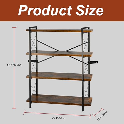 Bookshelf, Rustic Open Book Shelf, Wood and Metal Horizontal Bookshelves (4-Tier) - color: 4-tier