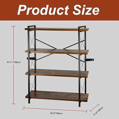 Bookshelf, Rustic Open Book Shelf, Wood and Metal Horizontal Bookshelves (4-Tier) - color: 4-tier