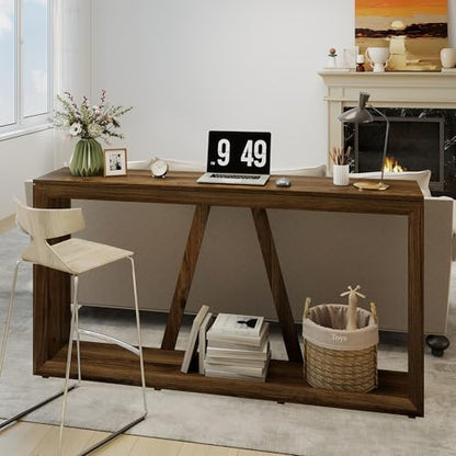 55-Inch Long Console Table for Entryway, Wooden Sofa Table Behind The Couch, Walnut Wood Hallway Accent Table for Living Room, Entrance - color: Walnut