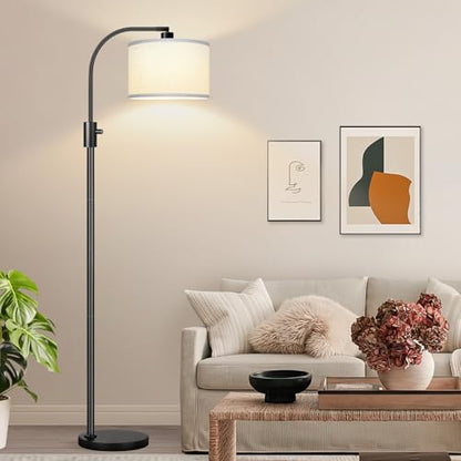 Nintiue Upgraded Modern Arc Dimmable Tall Standing Floor Lamp with White Shade, 1200 Lumens LED Bulb Included, for Living & Reading Room, Bedroom, Office & Nursery, Black - color: Matte Black-White Shade