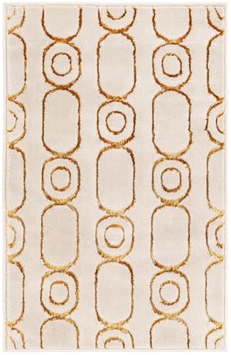 Rugs.com Vogue Geo Collection Rug – 2x3 White Medium-Pile Rug Perfect for Entryways, Kitchens, Breakfast Nooks, Accent Pieces - color: White and Gold, size: 2' x 3' Rectangular