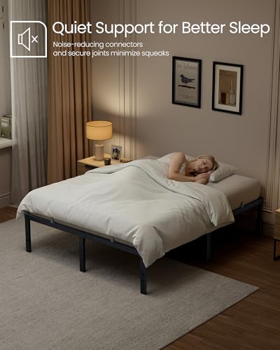 VASAGLE Full Metal Bed Frame 16 Inches Tall, 1100 lb Weight Capacity, No Box Spring Needed, with Under-Bed Storage, Easy Setup, Heavy-Duty Platform Bed, Mattress Retainers, Matte Black URMB662BD02S - size: Full, style: 16 Inch