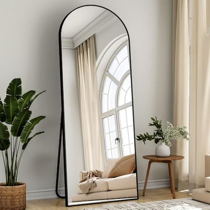 64 x 21 Inch Arched Full-Length Floor Mirror, Black Freestanding Full Body Mirror with Metal Frame for Bedroom & Living Room Decor