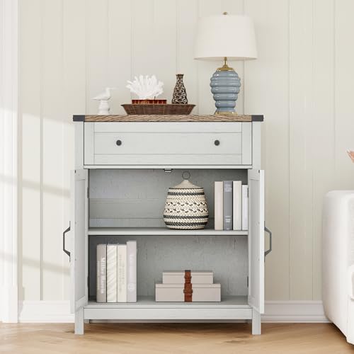ChooChoo 30" W Coffee Bar Cabinet, Kitchen Storage Cabinet with Drawer | Small Buffet Cabinet, Farmhouse Sideboard Buffet, Adjustable Shelf, Rustic White - color: Rustic White