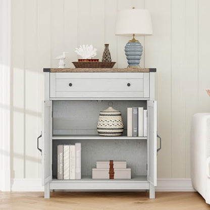 ChooChoo 30" W Coffee Bar Cabinet, Kitchen Storage Cabinet with Drawer | Small Buffet Cabinet, Farmhouse Sideboard Buffet, Adjustable Shelf, Rustic White - color: Rustic White