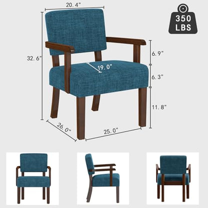 Accent Chair, Armchair with Solid Wood Frame and Legs, Blue | Upholstered Reading Leisure Chair for Bedroom,Office,Waiting Room - color: Linen Blue, size: One Chair