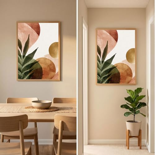 Light Oak Framed Abstract Botanical Poster Canvas Print Art Modern Minimalist Aesthetic Wall Art Painting Pictures Wall Decor Elegant Home Decoration for Living Room Bedroom Office Apartment (Light Oak,12W"X16L")