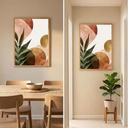 Light Oak Framed Abstract Botanical Poster Canvas Print Art Modern Minimalist Aesthetic Wall Art Painting Pictures Wall Decor Elegant Home Decoration for Living Room Bedroom Office Apartment (Light Oak,12W"X16L")