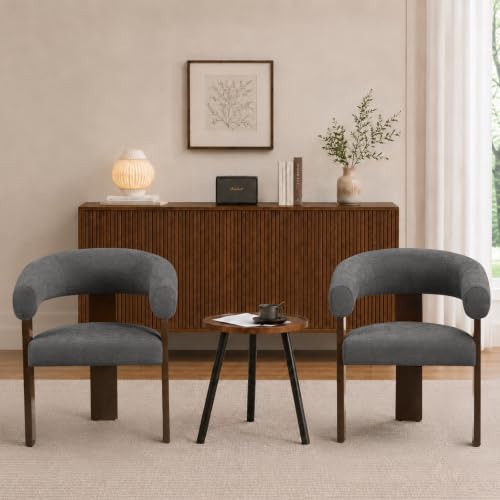 Modern Accent Chair, Barrel Armchair, U-Shaped Backrest, Grey | Barrel Accent Chair, Upholstered Arm Chair, Ergonomic Curved Back, Soft Chenille, Solid Wood Legs, Living Room, Bedroom - color: Grey