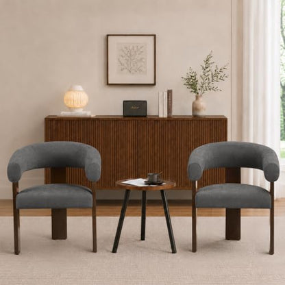 Modern Accent Chair, Barrel Armchair, U-Shaped Backrest, Grey | Barrel Accent Chair, Upholstered Arm Chair, Ergonomic Curved Back, Soft Chenille, Solid Wood Legs, Living Room, Bedroom - color: Grey