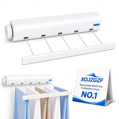 Retractable Multi-line Clothesline Dryer, Clothes Line Indoor, Balcony Laundry Lines, Heavy Duty Hanging Bar, Outside Wall Mounted Drying Rack Outdoor Hanger Spring-Loaded Automatic - color: 5 Ropesx1