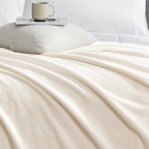 Hansleep King Beige Fleece Blanket, Soft Flannel Bed Blanket | Fuzzy Cozy Blanket 90x108 Inches, Multi-use for Bed, Sofa, Couch, Travel, Camping, All Season Warm Lightweight Cover - color: Beige, size: King (90x108 Inches)