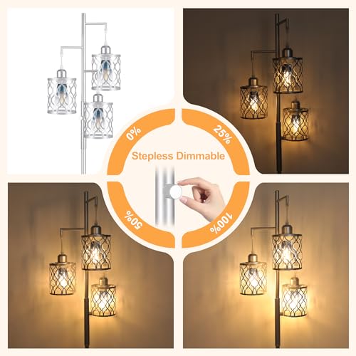 68" Farmhouse Floor lamp, Dimmable Industrial Floor Lamps for Living Room, 3 Light Rustic Standing Tall Lamp Including 3 PCS 6W Edison Bulbs, Tree Floor Lamp for Bedrooms Room, Office, Bar, Silver - color: Silver - Dimmable (With Bulbs), size: 68"