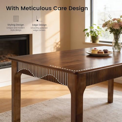 47" Solid Wood Dining Room Table, Rectangular Kitchen Real Wooden Table | 4 Person Modern Farmhouse Mid Century Fluted Design Furniture Desk for Home,Small Space,Apartment,Living Room Walnut - color: Walnut, size: 47" L x 29" W x 29" H