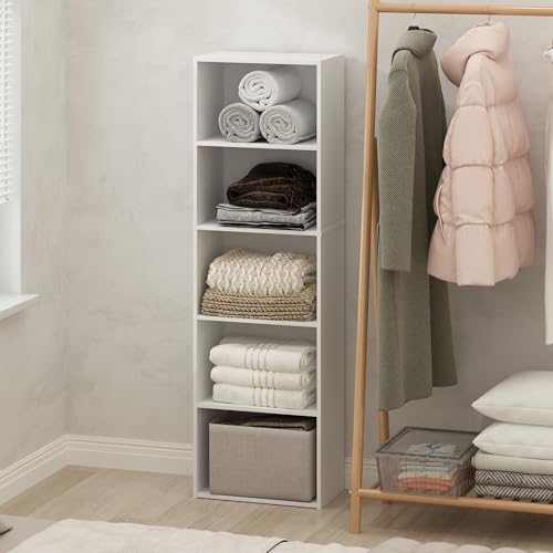 Furinno Reed Closet Organizers and Storage, 5-Tier Closet Organizer, Open Shelf Closet Storage, for Wardrobe, Bedroom, Living Room, White - color: White, size: 5-Tier, 15.8"W